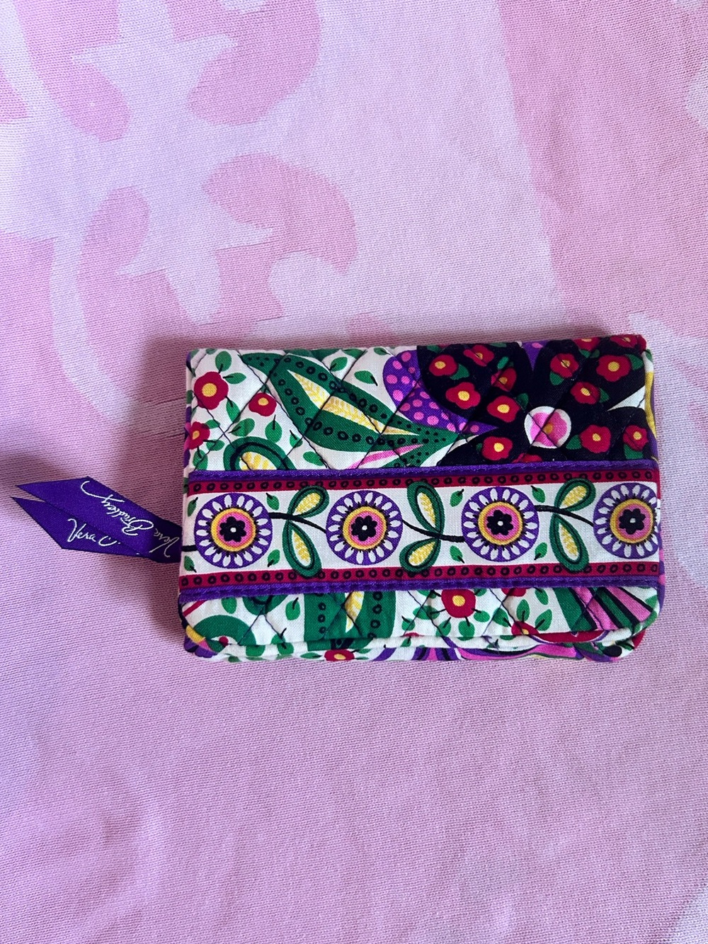 Vera Bradley Purple Floral Quilted Compact Wallet Retired Viva La Vera Print